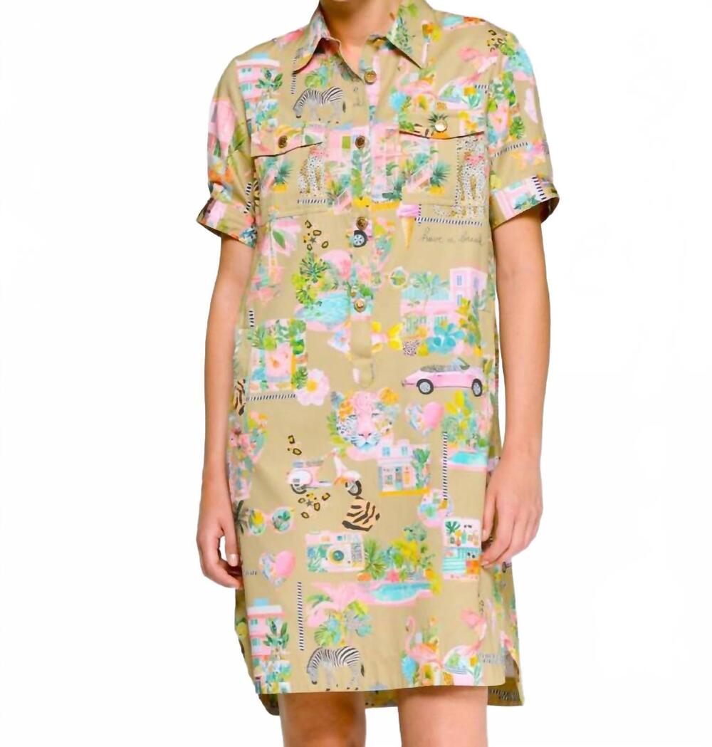 NEW VILAGALLO eliana california fun print short sleeve shirt dress